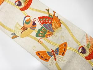 立涌蝶鴛鴦文織り出し　袋帯